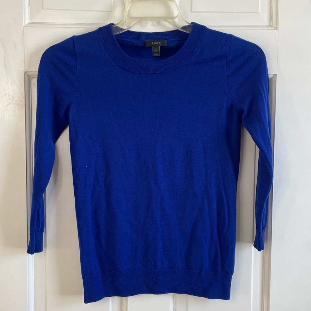 Vibrant Royal Blue J. Crew Pullover 100% Merino Wool Sweater Size XS Round Neck